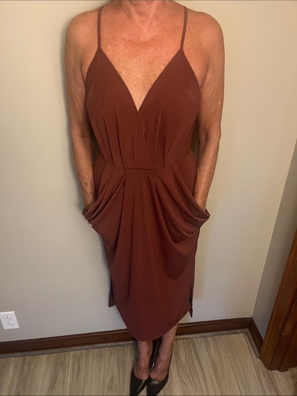 Spaghetti Strap Rust Brown Draped Midi Dress
BCBGeneration
New 
Never worn